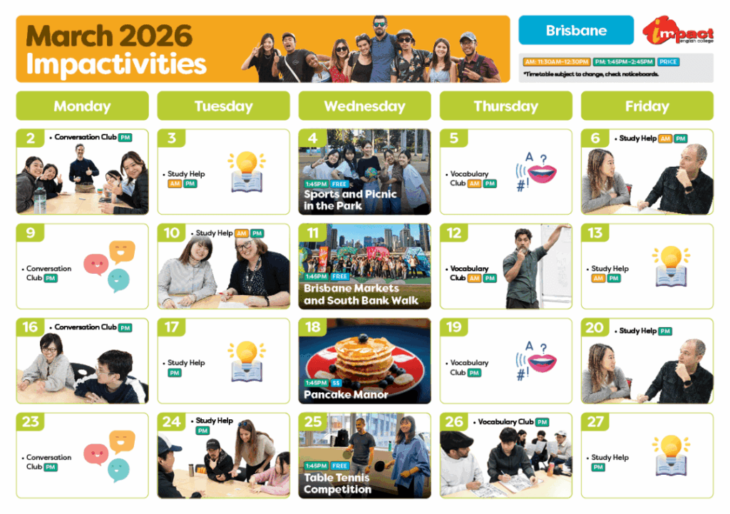 インパクト・イングリッシュ・カレッジ・ブリスベン校のアクティビティー